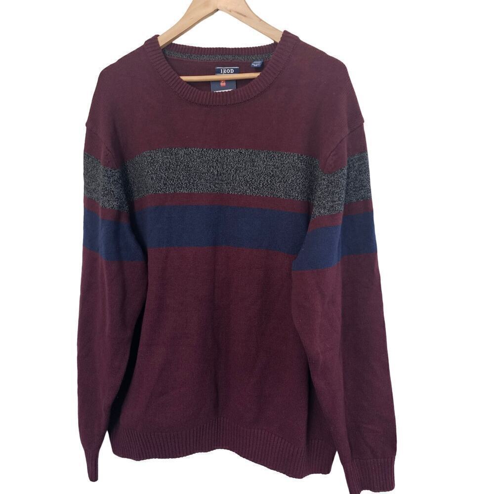 Izod Sweater Mens Size XXL Knit Burgundy Pullover Cotton Soft Natural Stretch